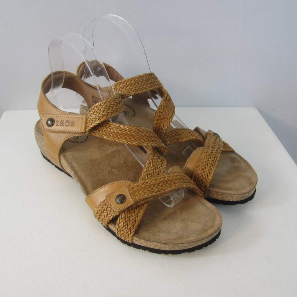 New Taos Womens 9 - 9.5 Beige Woven Leather Wedge Sandals Slide Comfort EU 40 - Picture 10 of 14